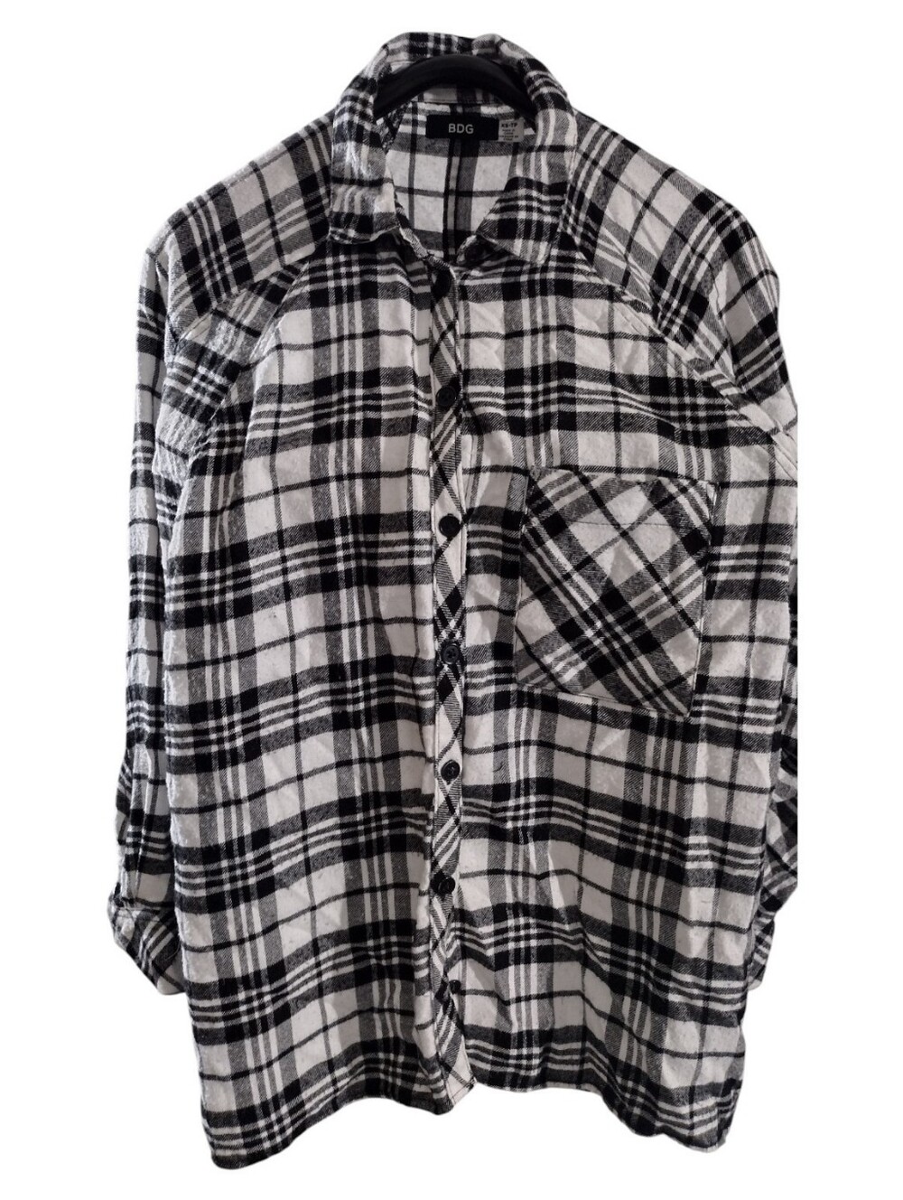 BDG Women's  Black & White Plaid Flannel Button-Down Shirt